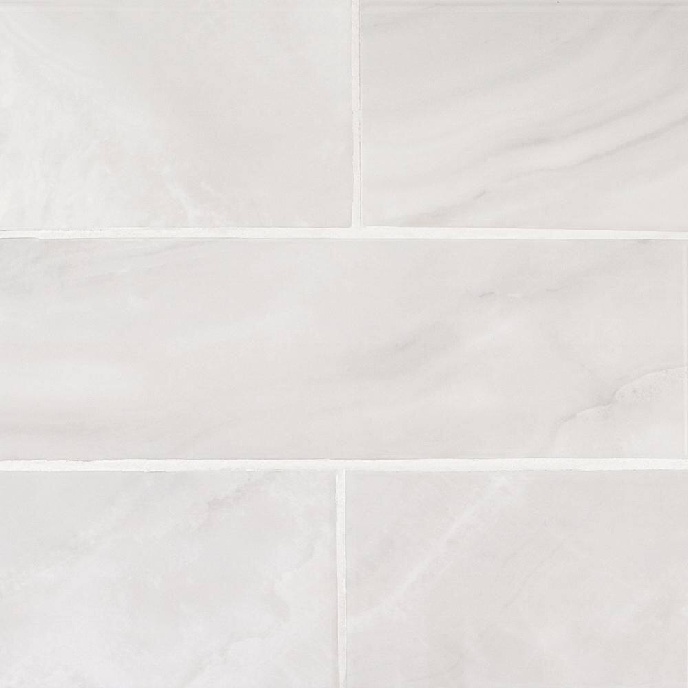 Jeffrey Court Glossy Agata Silver 4 in. x 12 in. Subway Gloss Ceramic