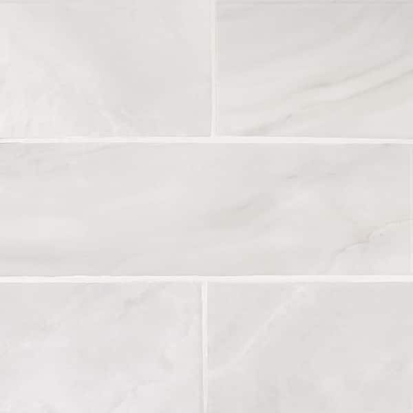 Jeffrey Court Glossy Agata Silver 4 in. x 12 in. Subway Gloss Ceramic Wall Tile (9.687 sq. ft./Case)