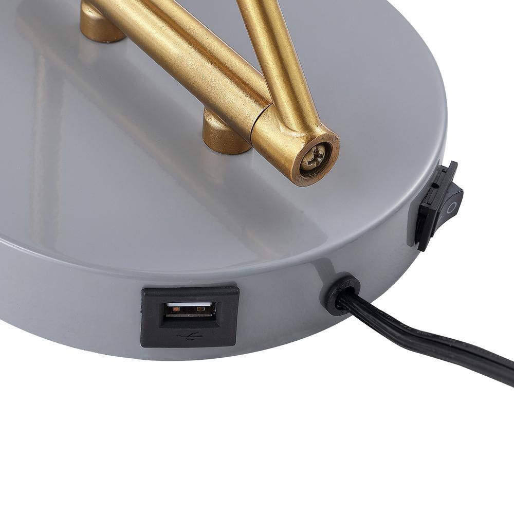 Gray and Brass Gold Swing Arm Wall Sconce with USB Port