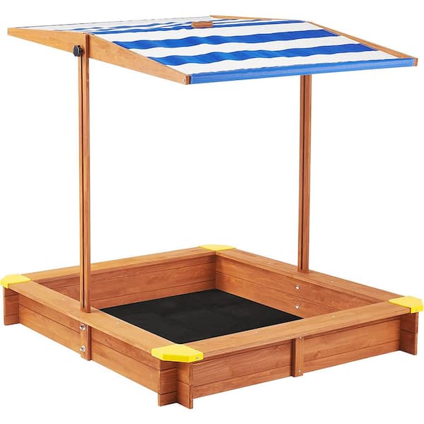 Unbranded 3.9 ft. W x 3.9 ft. L Kids Wooden Sandbox with Cover, Adjustable Canopy, Large Outdoor Cedar Sandpit for Backyard