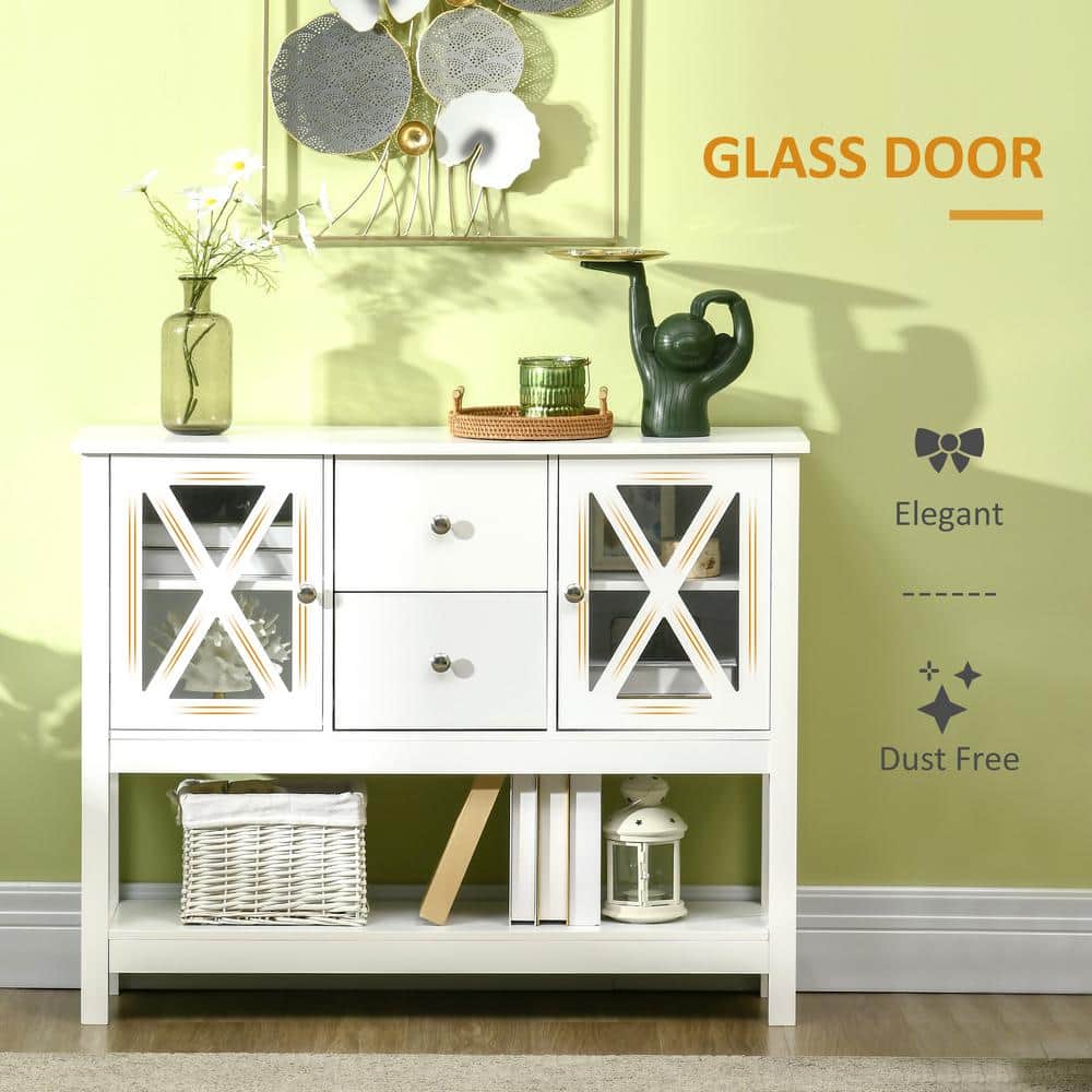 Elegant 70" White Freestanding Kitchen Buffet with Adjustable Shelving