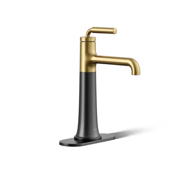 KOHLER Tone Tall Single Handle Bathroom Sink Faucet 1.0 GPM in Matte Black with Moderne Brass