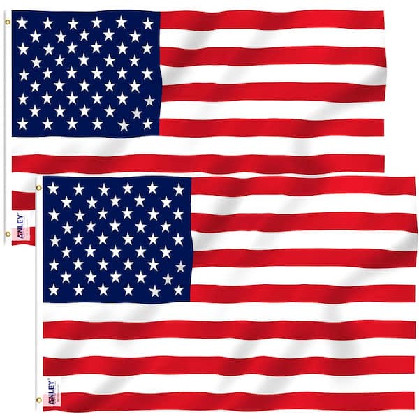 ANLEY Fly Breeze 4 ft. x 6 ft. Polyester American US Flag 2-Sided Flag Banner with Brass Grommets (2-Pack)