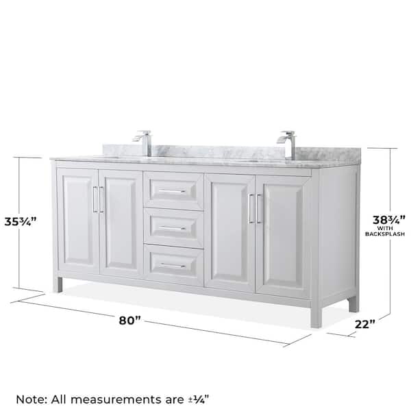 Wyndham Collection Daria 80-in White Double Sink Bathroom Vanity with White Carrara Marble Natural Marble Top