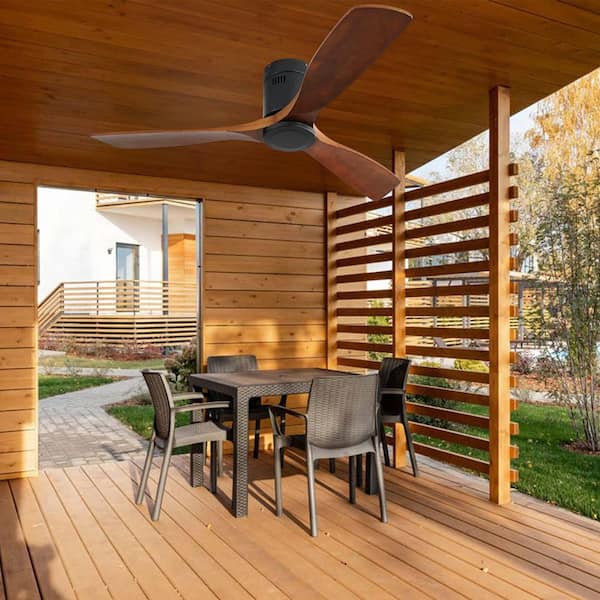 Sofucor 52 in. Indoor/Outdoor Black Wood Ceiling Fan without Light