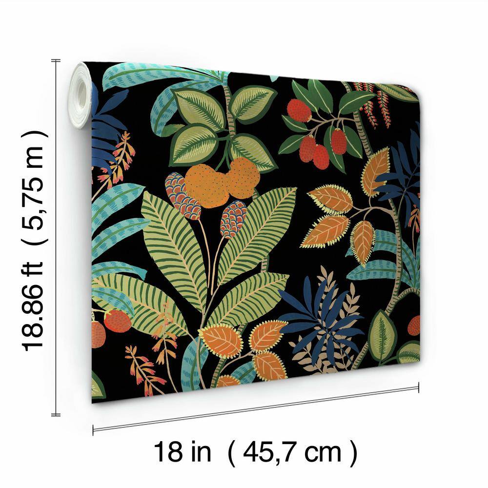 Black and Green Tropical Jungle Peel and Stick Wallpaper Roll