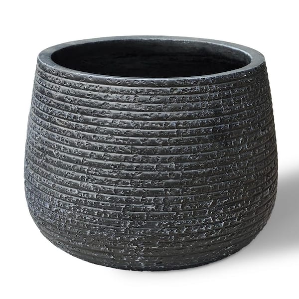 Morrava 13 in. Middle Charcoal Black Concrete Round Planter / Pot with Drainage Holes