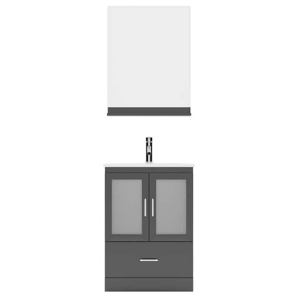 Virtu USA Zola 24 in. W x 18 in. D x 33 in. H Single Sink Bath Vanity in Espresso with Ceramic Top and Mirror