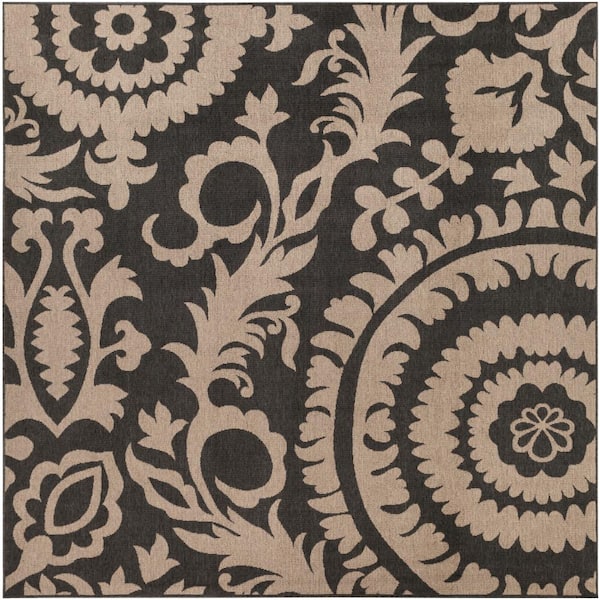 Livabliss Big Pine Black 9 ft. x 9 ft. Square Indoor/Outdoor Patio Area Rug