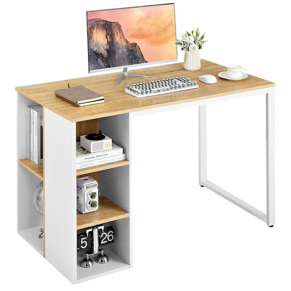 Gymax 45 in. Natural Home Office Computer Desk Laptop Table Writing Workstation with 5 Cubbies