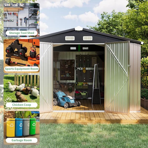 Sizzim 8 ft. W x 6 ft. D Storage Metal Shed with Floor Foundation