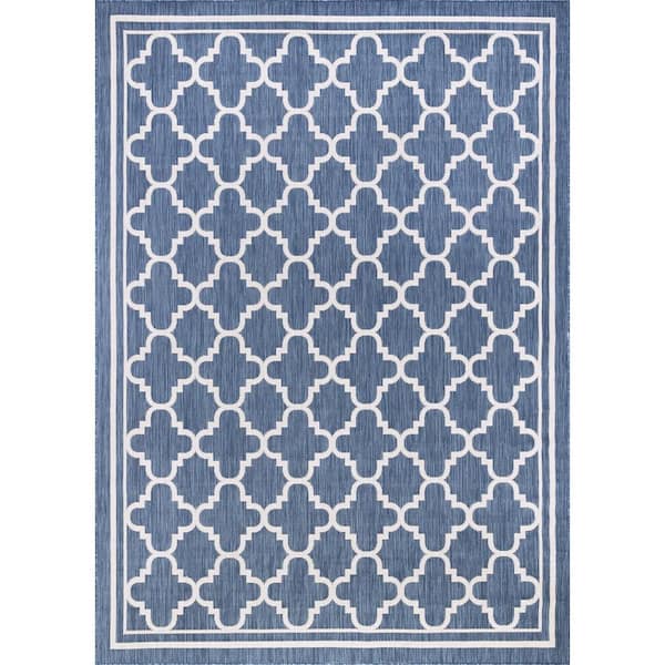 Tayse Rugs Eco Geometric Blue 5 ft. x 8 ft. Indoor/Outdoor Area Rug