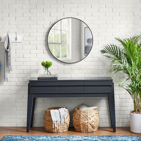 28 in. W x 28 in. H Large Round Framed Wall Mirror in Black