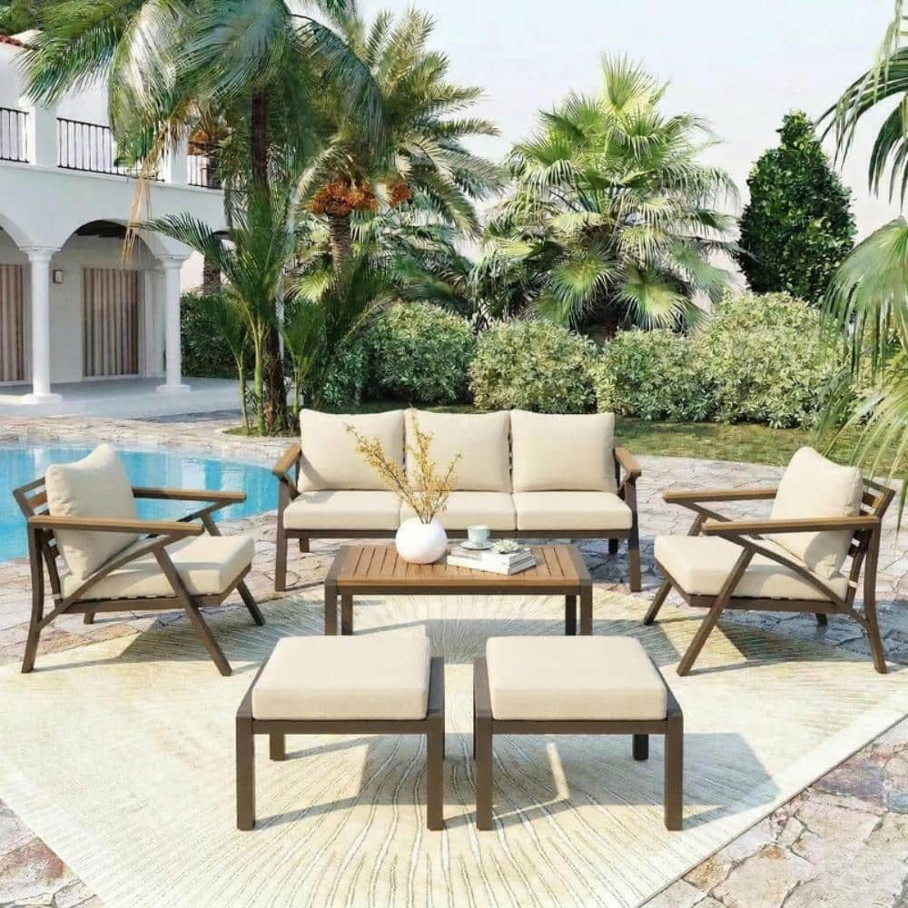 6 Pieces Acacia Wood and Steel Frame Outdoor Patio Furniture Set With Cushion price history on PriceWatchPro
