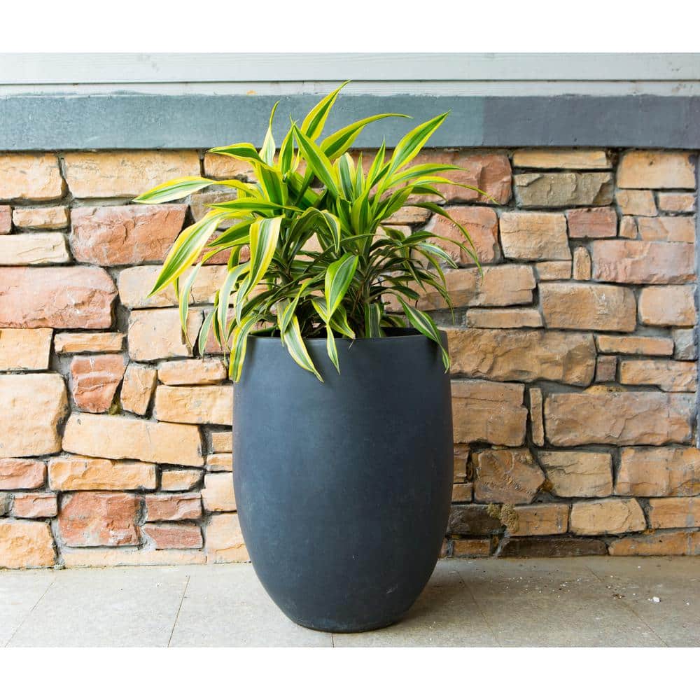 21.7" Tall Round Charcoal Concrete and Fiberglass Planter