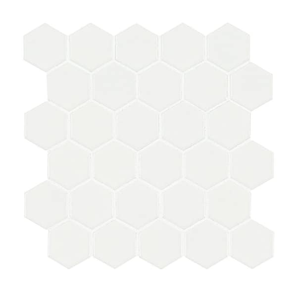 White 2 in. Hexagon 11 in. x 11 in. x 0.25 in. Matte Porcelain Mesh-Mounted Mosaic Tile (0.81 sq. ft./Each)