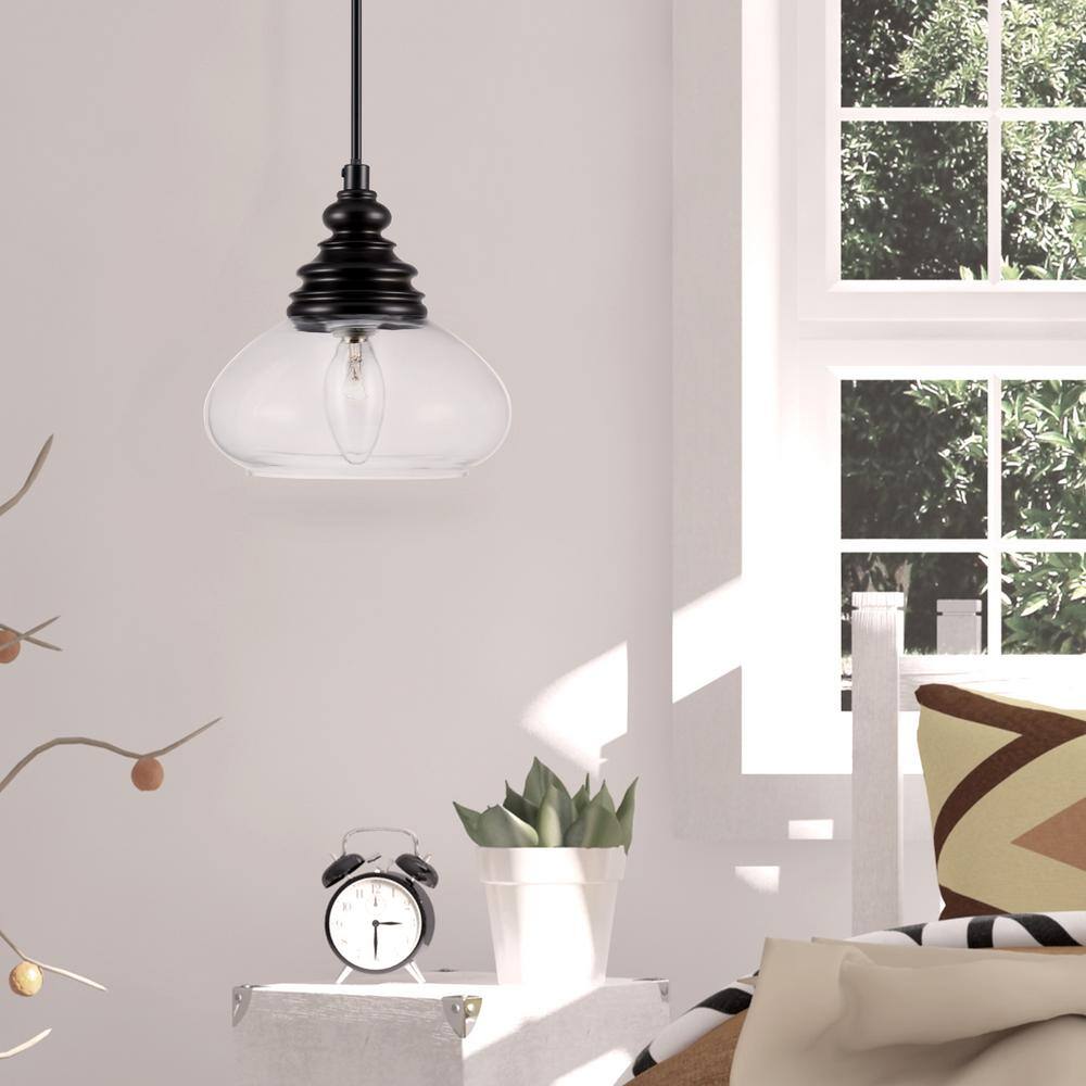 Matte Black Mini Pendant Light with Clear Glass Shade