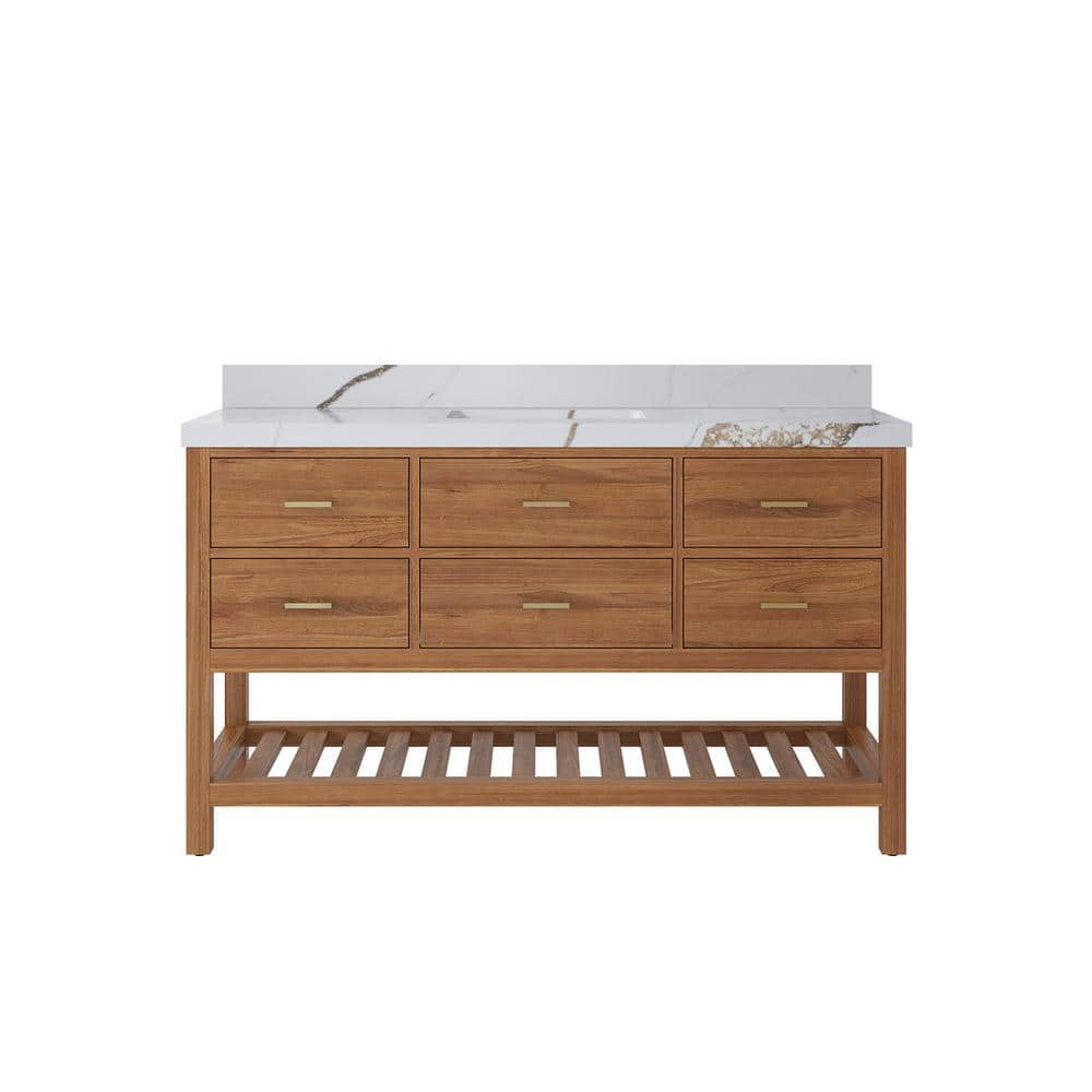Parker Teak 60 in. W x 22 in. D x 36 in. H Single Sink Bath Vanity in Golden Teak with 2 in. Calcutta Gold Qt. Top price history on PriceWatchPro