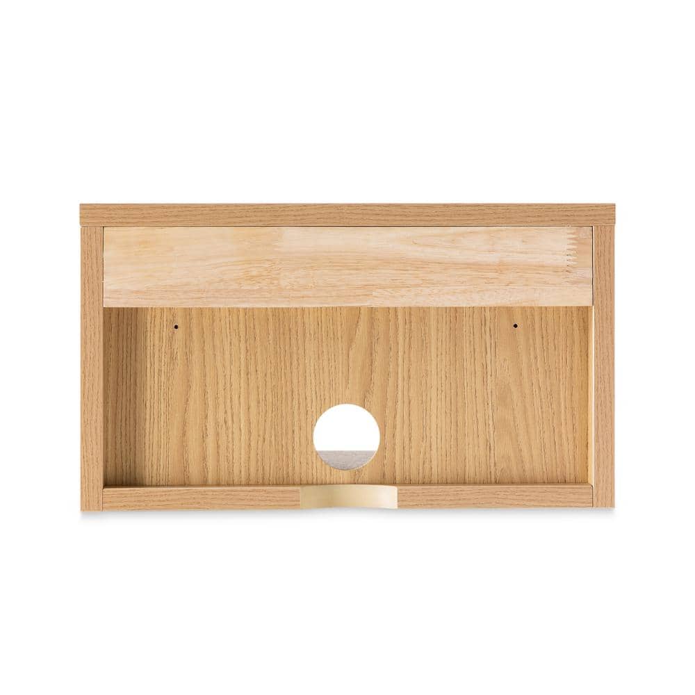 Light Oak Mid-Century Modern Floating Nightstand with Drawer