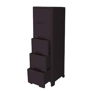 Rattan Style 5-Drawer Unit in Brown