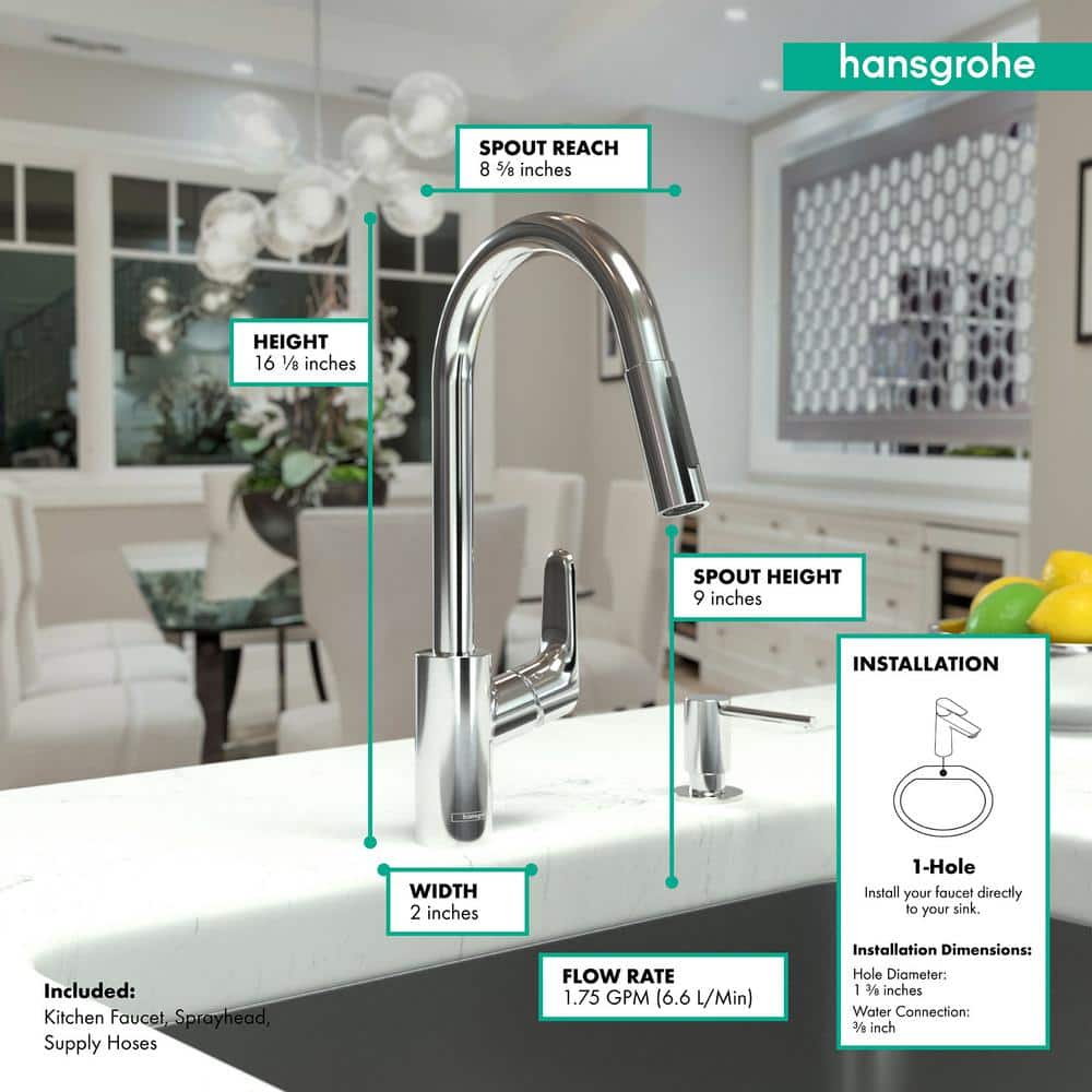 Focus HighArc 16'' Chrome Brass Pull-Out Kitchen Faucet