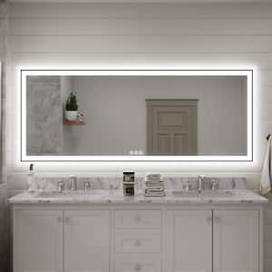 84 in. W x 32 in. H Large Rectangular Aluminum Framed Dimmable LED Anti-Fog Wall Bathroom Vanity Mirror in Matte Black