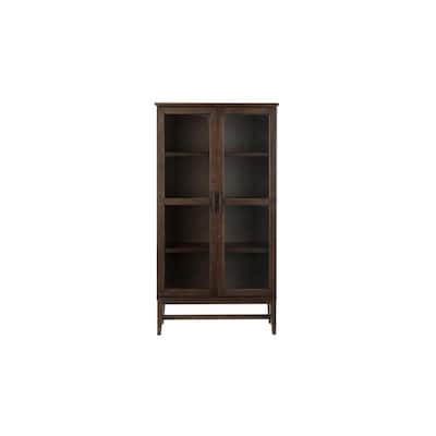61.1 in. Smoke Wood 4-shelf Standard Bookcase with Glass Door
