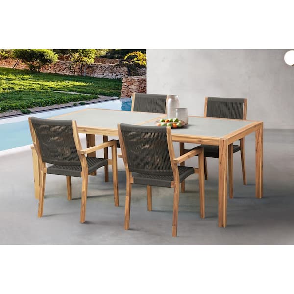 Armen Living Madsen Acacia Wood Outdoor Dining Chairs, Charcoal Rope (Set of 2)