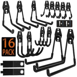 Steel Heavy Duty Garage Storage Hooks with Anti-Slip Coating for Hanging Bike, Ladder and Garden Tools (16-Pack)