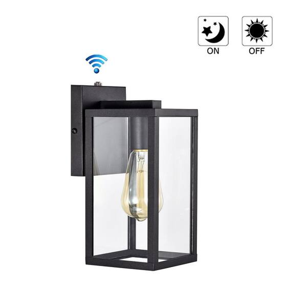 Jushua 1-Light Matte Black Outdoor Wall Lantern Sconce with Dusk to Dawn Sensor