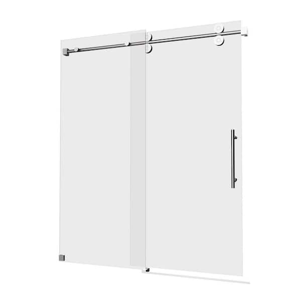 56 in. -60 in. W x 66 in. H Single Sliding Frameless Tub Door with 3/8 in. (10 mm) Tempered Clear Glass