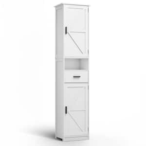 14.56 in. W x 11.22 in. D x 69.29 in. H White Bathroom Storage Cabinet with 2 Barn Doors and 1 Drawer,Adjustable Shelves