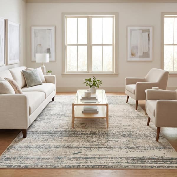 Alpine 9 x 12 Ivory Striped Pattern Area Rug for High Traffic Living Room Dining Room Bedroom