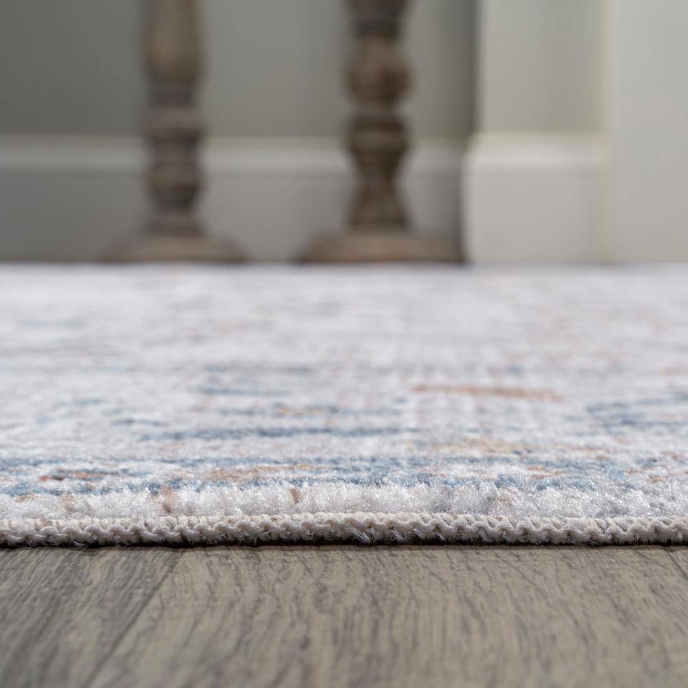 Light Gray and Blue Low-Pile Machine-Washable Rectangular Rug