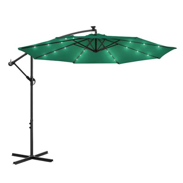 Nuu Garden 10 ft. Cantilever Outdoor LED Sunshade Umbrella with Cross Base in Green (1-Piece)