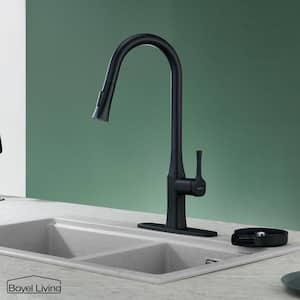 2-Spray Patterns Single Handle Pull Down Sprayer Kitchen Faucet with Deckplate Included and Glass Rinser in Matte Black