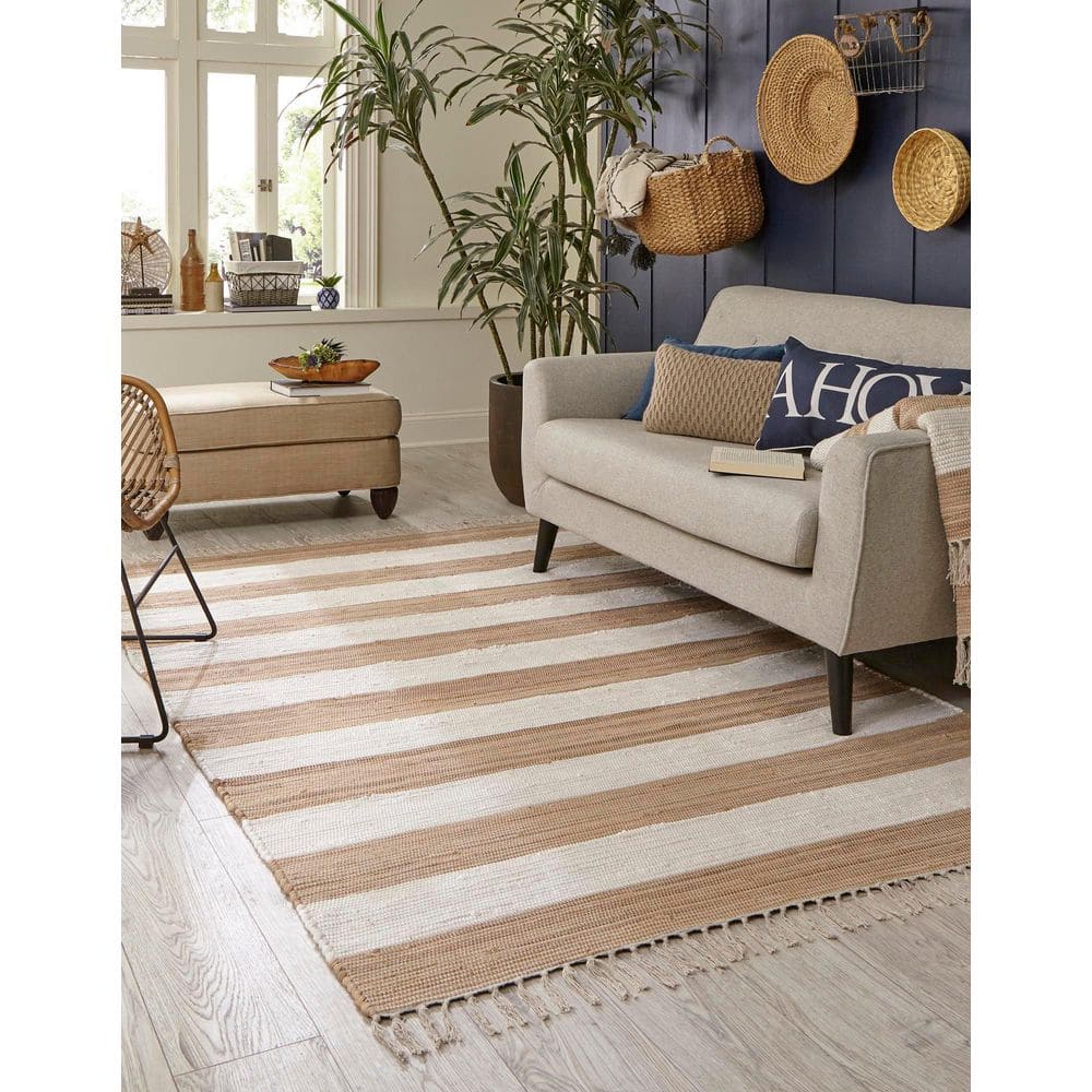 Handmade Beige and Brown Braided Rectangular Cotton Rug