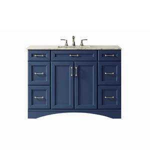Naples 48 in. W x 22 in. D x 35.9 in. H Bath Vanity in Royal Blue with Carrara White Marble Vanity Top with Basin