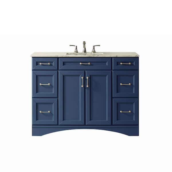 ROSWELL Naples 48 in. W x 22 in. D x 35.9 in. H Bath Vanity in Royal Blue with Carrara White Marble Vanity Top with Basin
