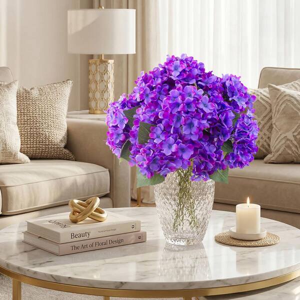 8 Pcs 15.7 in. Purple Indoor/Outdoor Artificial Hydrangea Flower