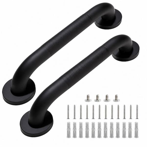 12 in. Shower Grab Bar in Black, 304 Stainless Steel Anti-Slip Bathroom Grab Bar, Handicap Shower Grab Bar (2-Pack)