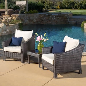 Antibes Multi-Brown 3-Piece Faux Rattan Patio Conversation Set with Beige Cushions