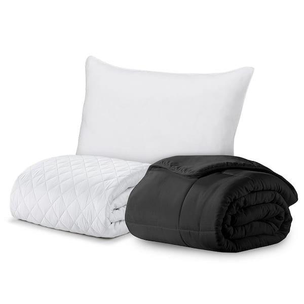 ELLA JAYNE Signature 3-Piece Black Solid Color Microfiber Twin XL Size Comforter Set