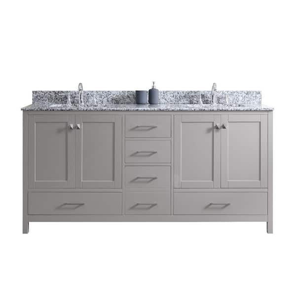 Virtu USA Caroline Madison 72 in. W x 22 in. D x 36 in. H Double Sink Bath Vanity in Cashmere Gray with Granite Top