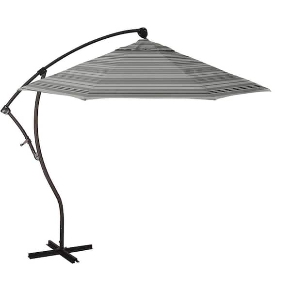 California Umbrella 9 ft. Bronze Aluminum Cantilever Patio Umbrella with Crank Lift in Wellfleet Steel Pacifica Premium