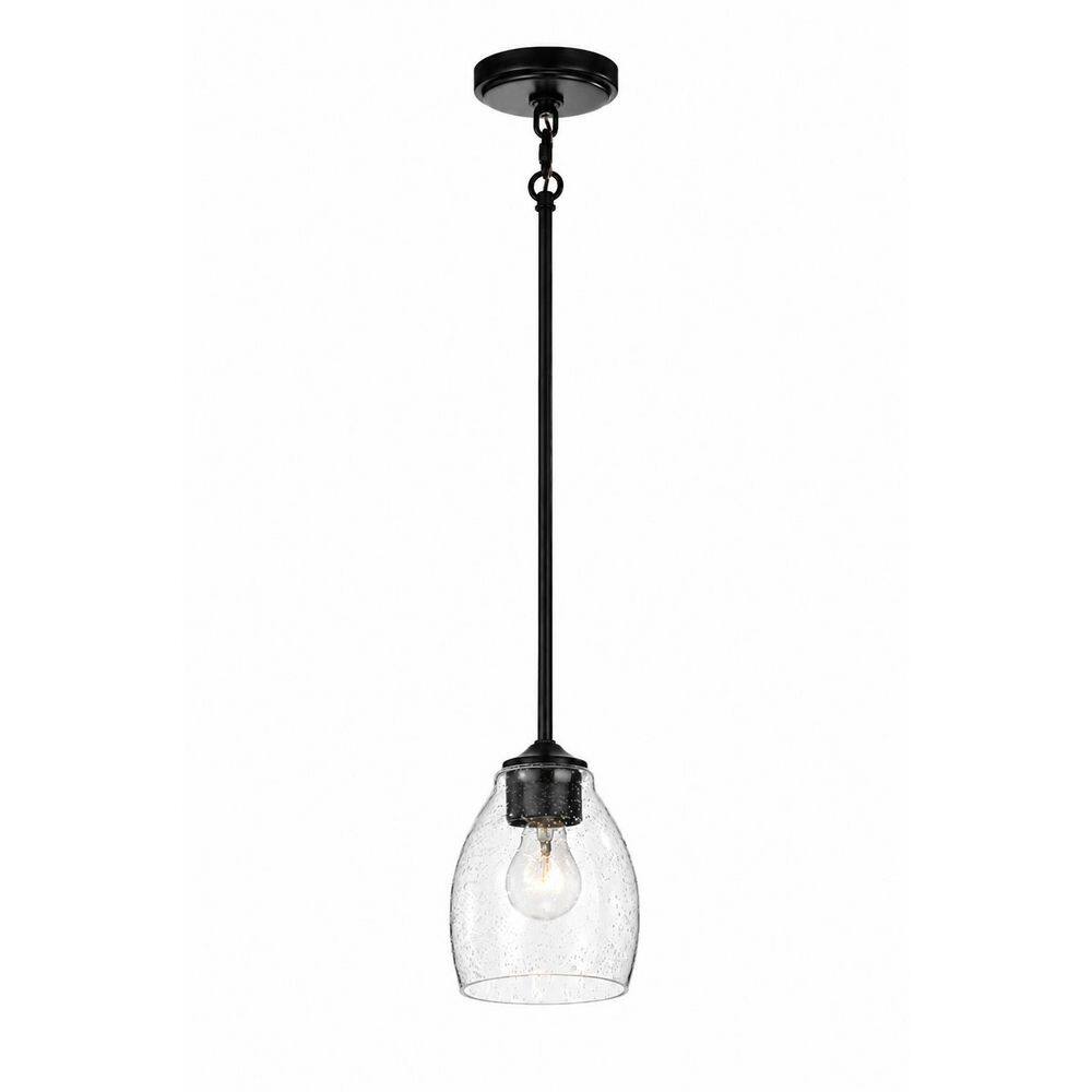 100-Watt 1-Light 5 in. Matte Black Pendant Light Fixture with Seedy Clear Glass Shade for Kitchen Island Dining Room price history on PriceWatchPro