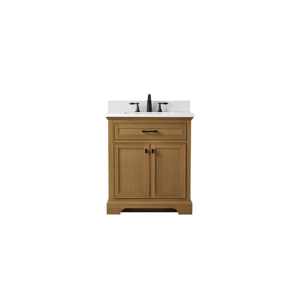 Design Element Milano 30 in Single Sink Oak Bath Vanity with White Quartz Top (Assembled)