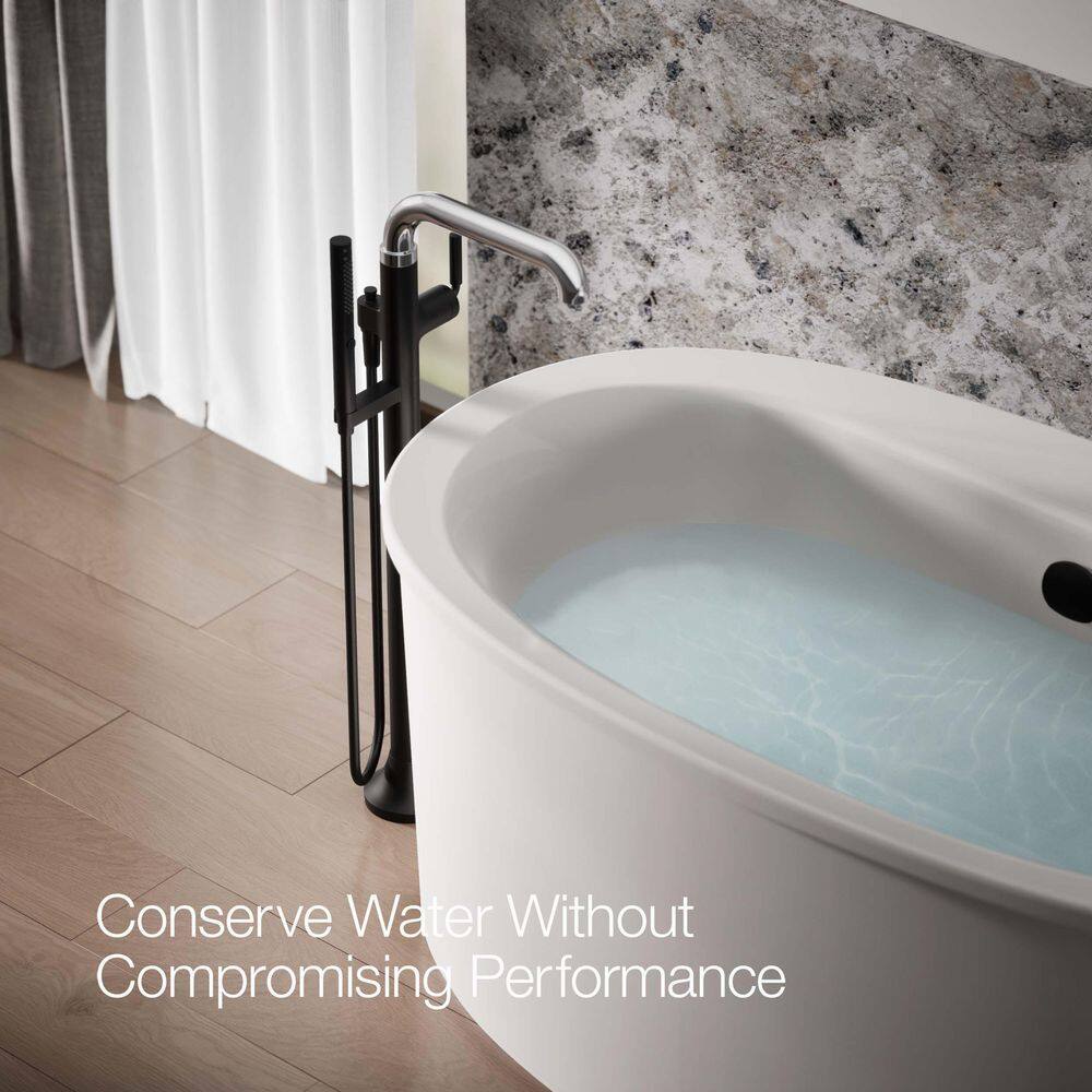 Tone Matte Black and Polished Chrome Freestanding Tub Faucet with Handshower
