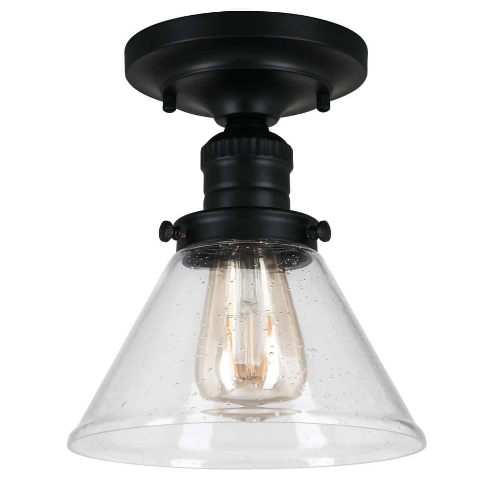 Cavell 7.9 in. 1-Light Matte Black Semi-Flush Mount with Clear Seedy Glass Shade and No Bulbs Included price history on PriceWatchPro