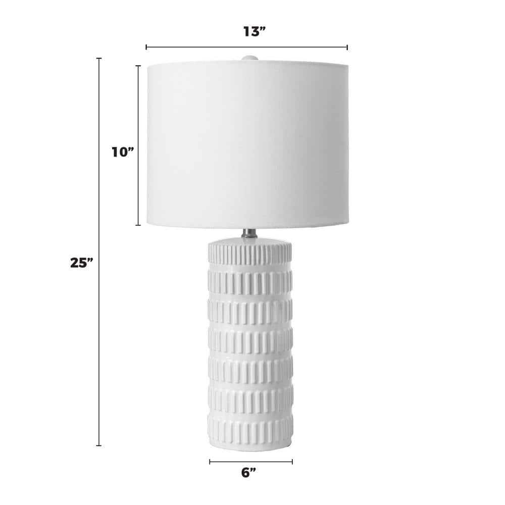 Luminous White Ceramic 21" Table Lamp with Linen Shade
